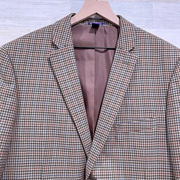 Saville Row London Wool Tweed Sport Coat Brown Houndstooth Check Mens 46R - Picture 2 of 7